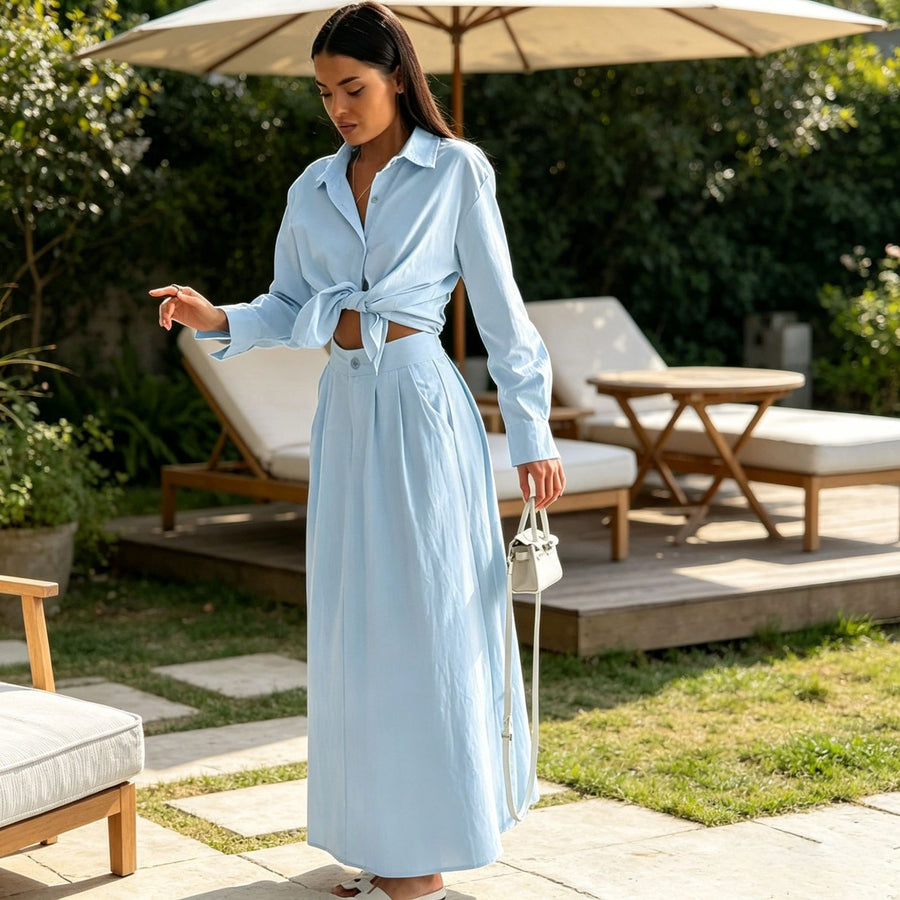 Womens Long-sleeve Blouse And Long Skirt Set - Stylish Maxi Skirt