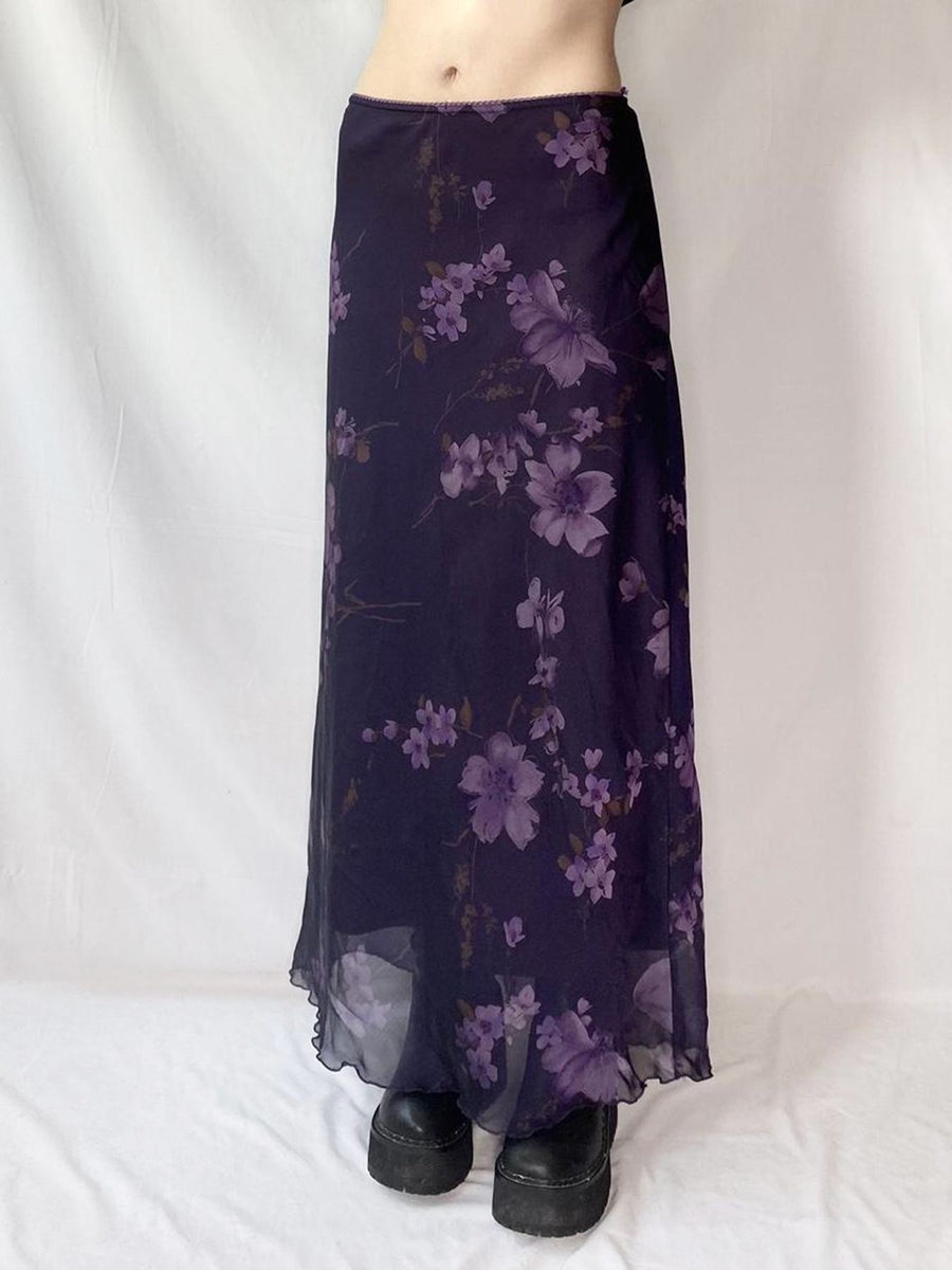 Retro-printed Mesh Dress for Women - Stylish Maxi Dress