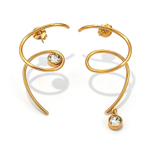 Stainless Steel Asymmetrical Diamond-Studded Earrings