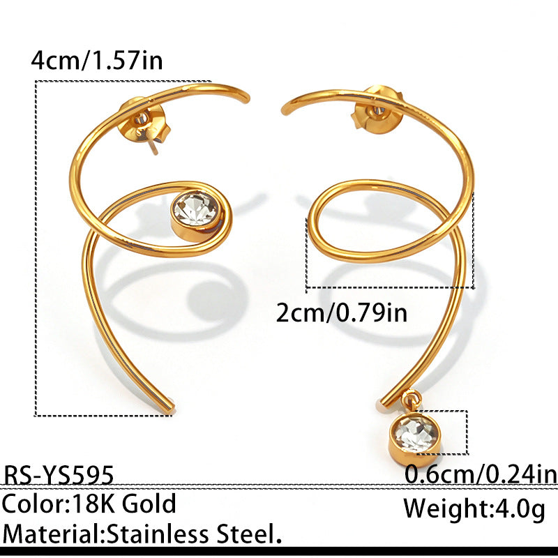 Stainless Steel Asymmetrical Diamond-Studded Earrings