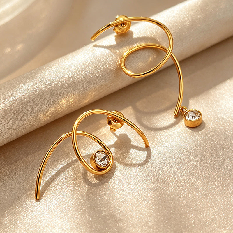 Stainless Steel Asymmetrical Diamond-Studded Earrings