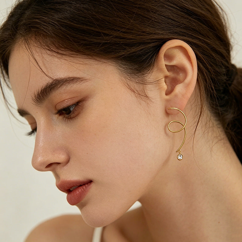 Stainless Steel Asymmetrical Diamond-Studded Earrings