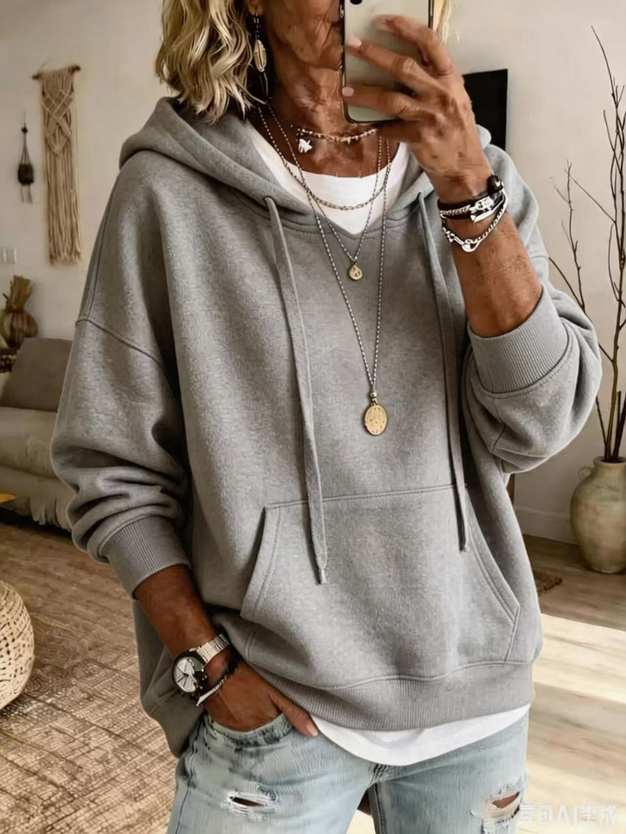 Womens Casual Loose-fitting Hoodie with Pockets