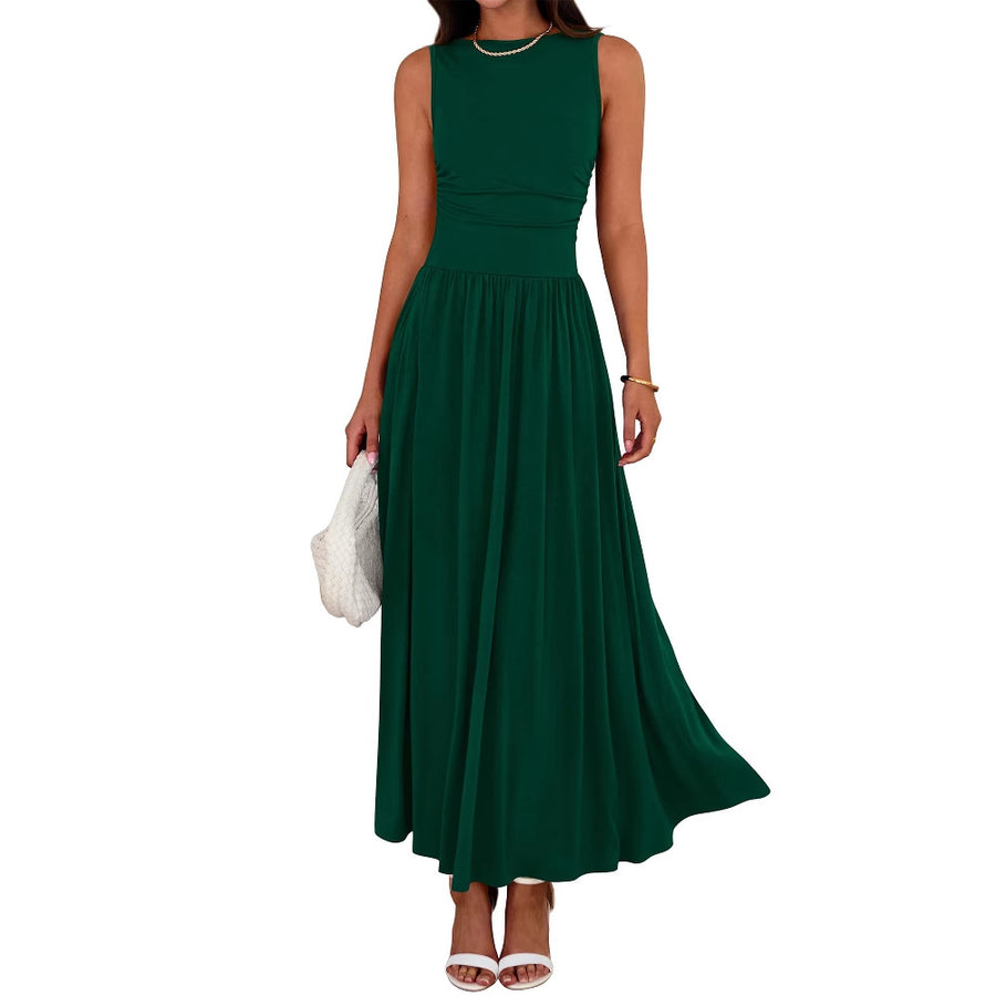Folding Pocket Maxi Dress Long Skirt for Women