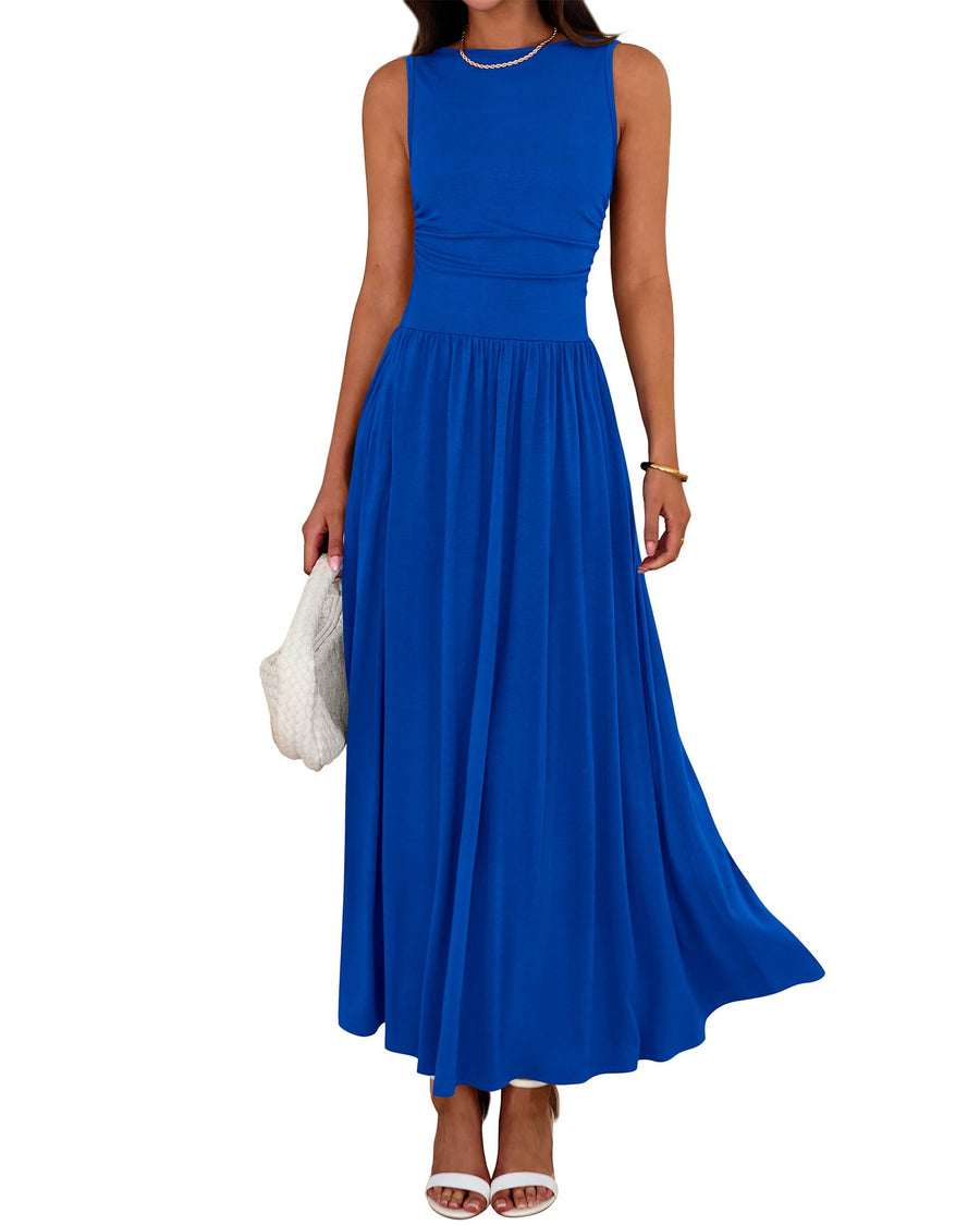 Folding Pocket Maxi Dress Long Skirt for Women
