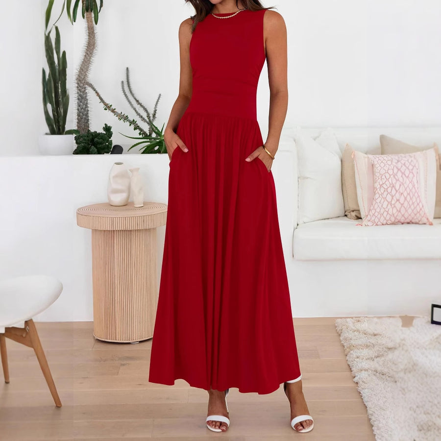 Folding Pocket Maxi Dress Long Skirt for Women