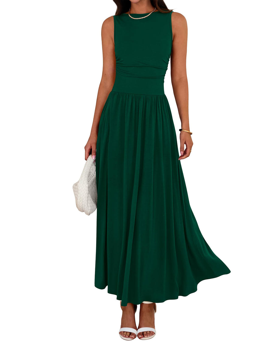 Folding Pocket Maxi Dress Long Skirt for Women