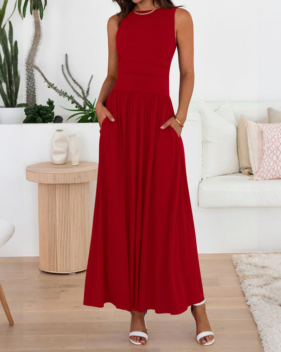 Folding Pocket Maxi Dress Long Skirt for Women
