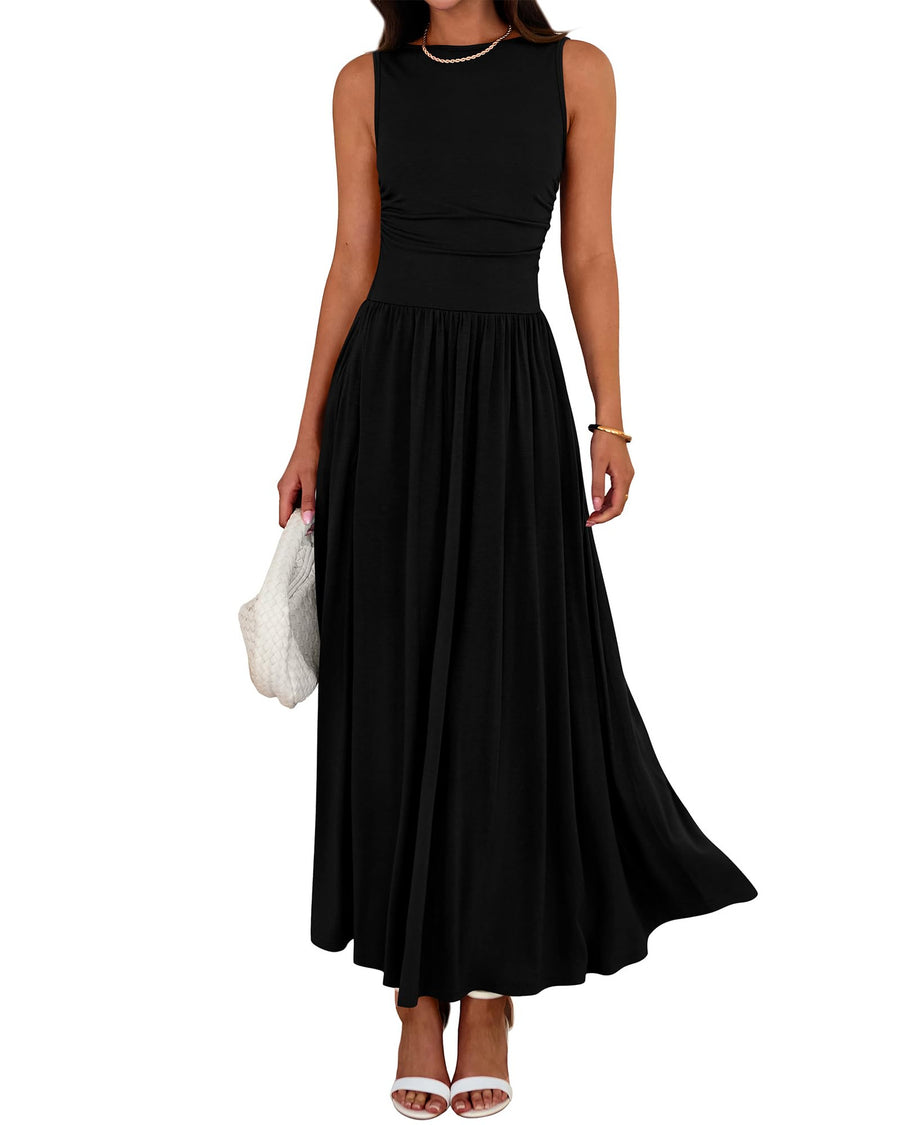 Folding Pocket Maxi Dress Long Skirt for Women