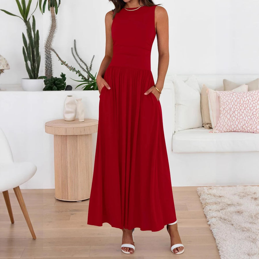 Folding Pocket Maxi Dress Long Skirt for Women