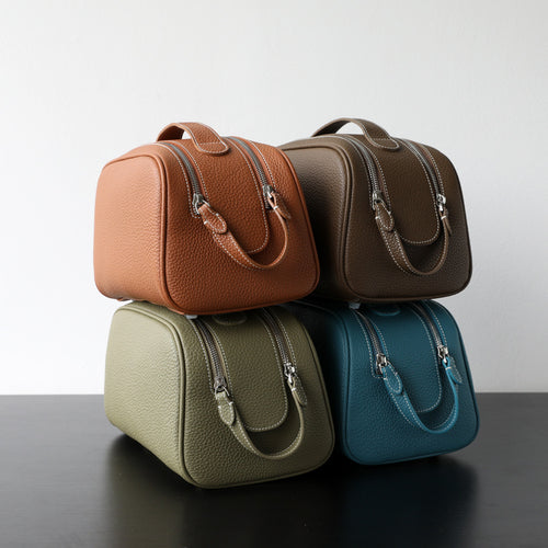 Genuine Leather Portable Travel Toiletry Bag for Women