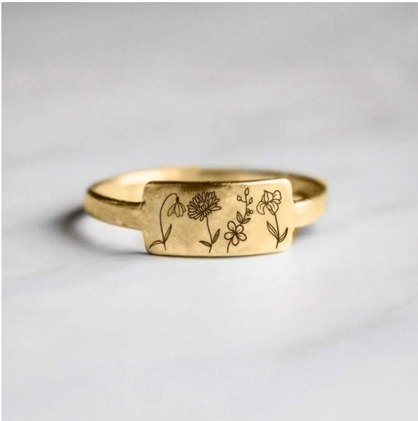 Birth Moon Flower Language Retro Simple Ring