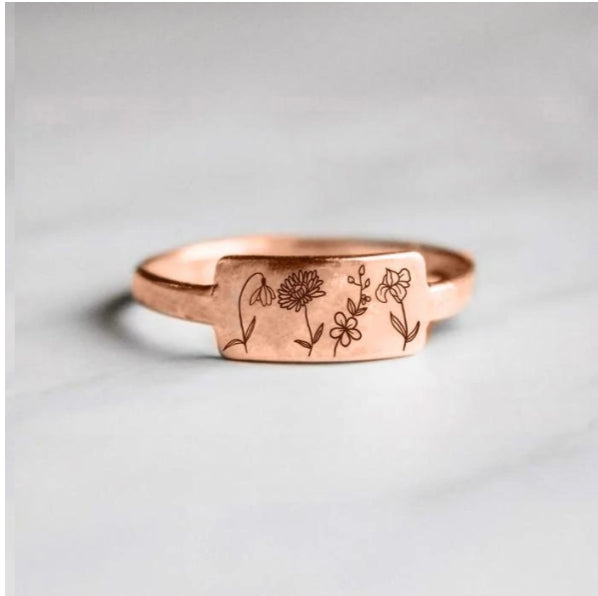 Birth Moon Flower Language Retro Simple Ring