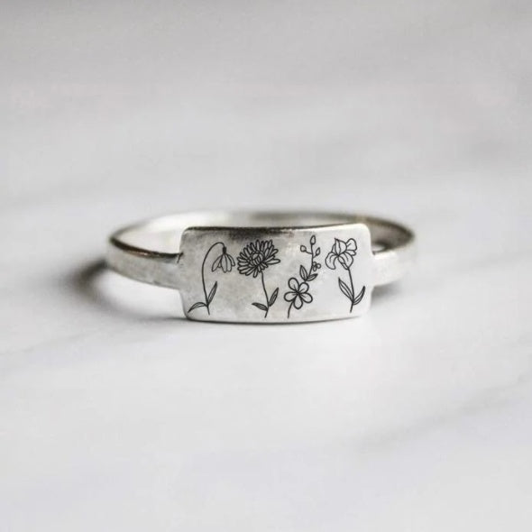 Birth Moon Flower Language Retro Simple Ring