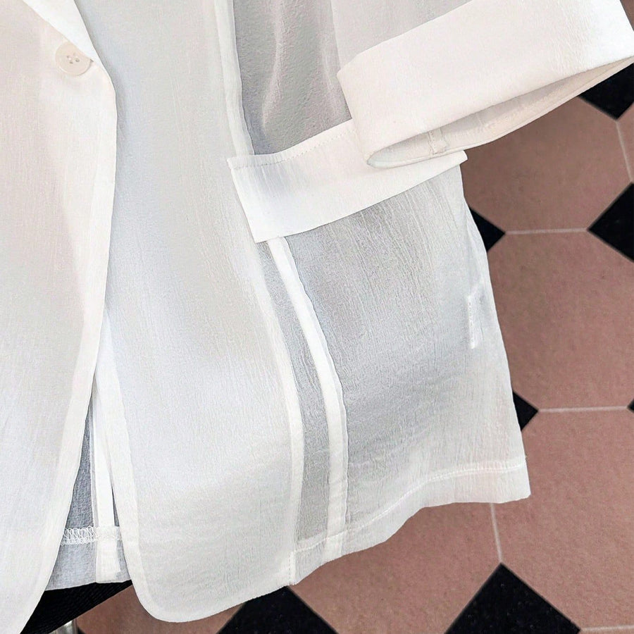 Soft Wind White Sheer Suit Jacket for Effortless Style