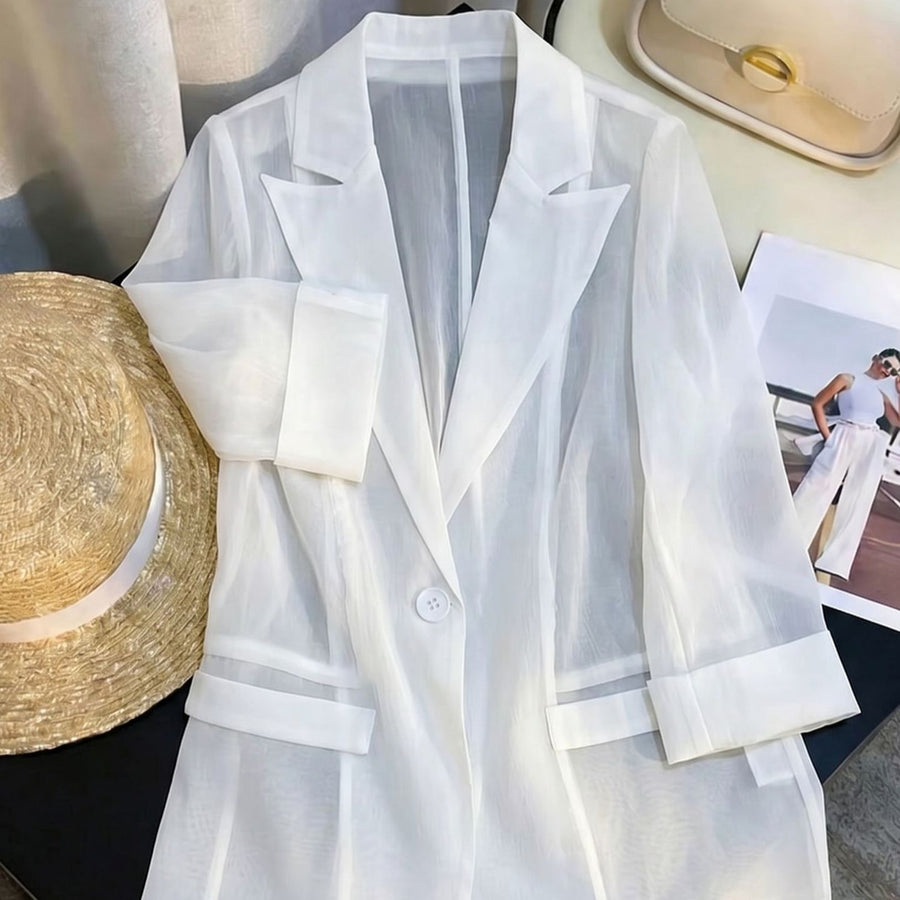 Soft Wind White Sheer Suit Jacket for Effortless Style