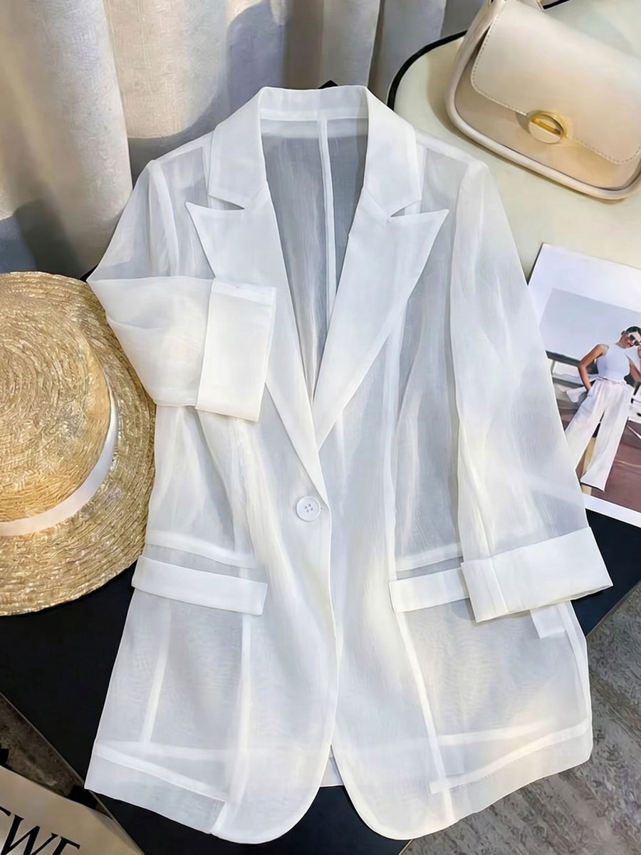Soft Wind White Sheer Suit Jacket for Effortless Style