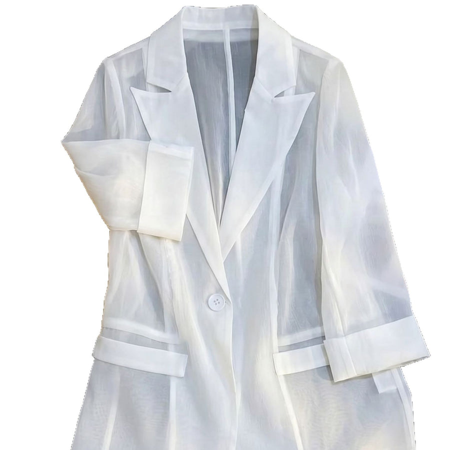 Soft Wind White Sheer Suit Jacket for Effortless Style