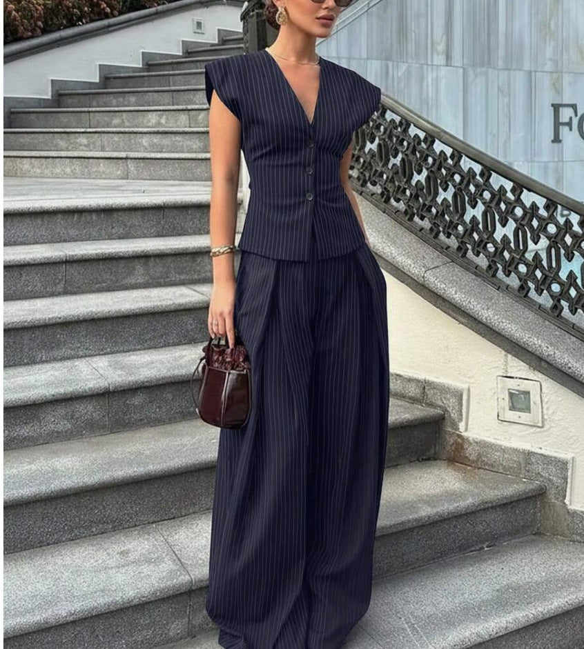V-neck Sleeveless Wide-leg Pants Set for Effortless Style