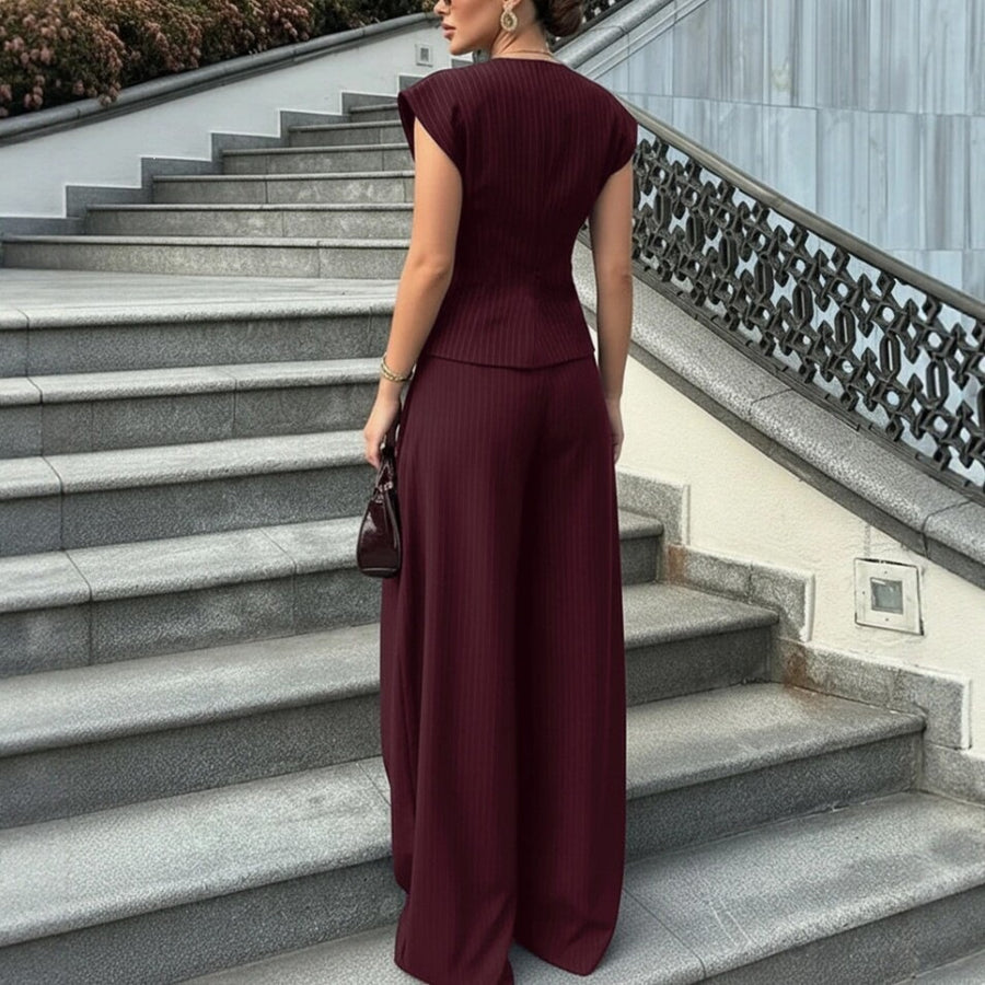 V-neck Sleeveless Wide-leg Pants Set for Effortless Style
