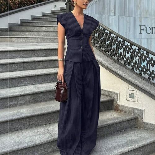 V-neck Sleeveless Wide-leg Pants Set for Effortless Style