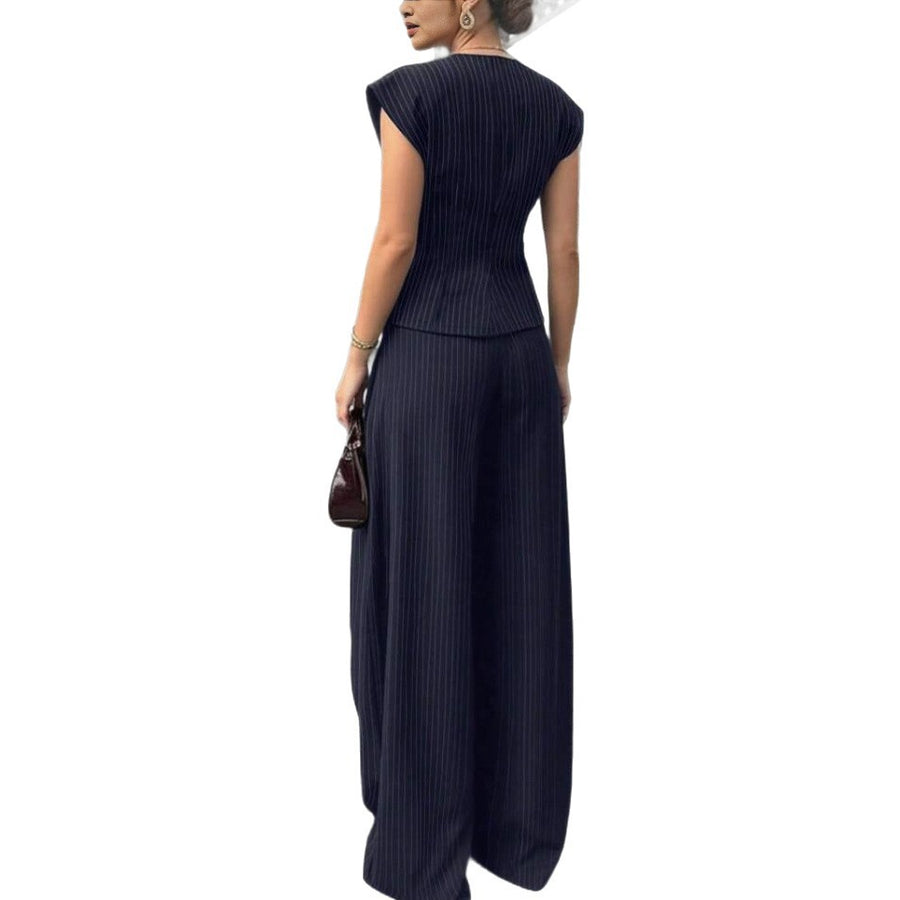 V-neck Sleeveless Wide-leg Pants Set for Effortless Style
