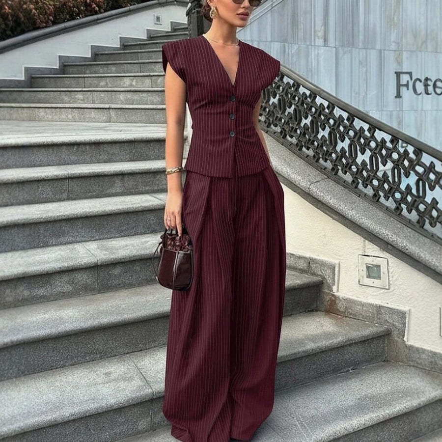 V-neck Sleeveless Wide-leg Pants Set for Effortless Style