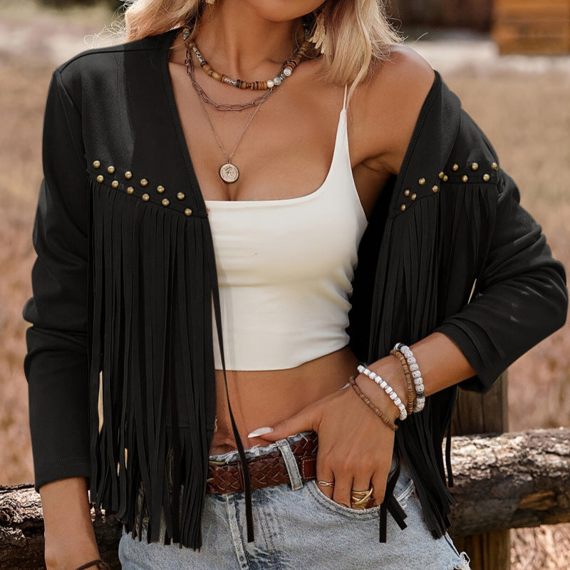 Fashionable Retro Ethnic Style Fringed Trench Coat
