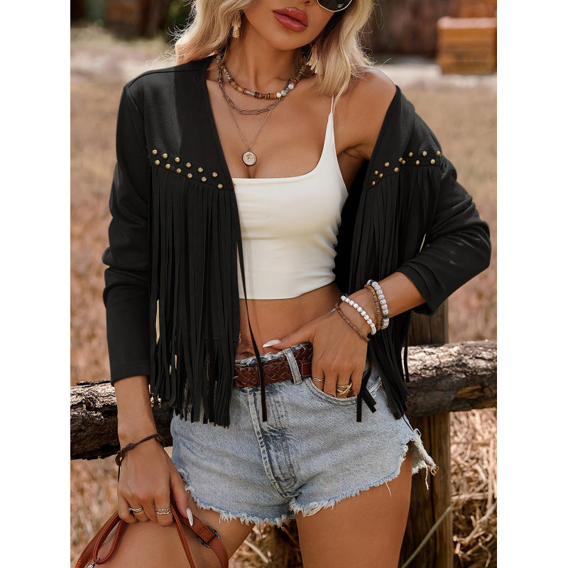 Fashionable Retro Ethnic Style Fringed Trench Coat