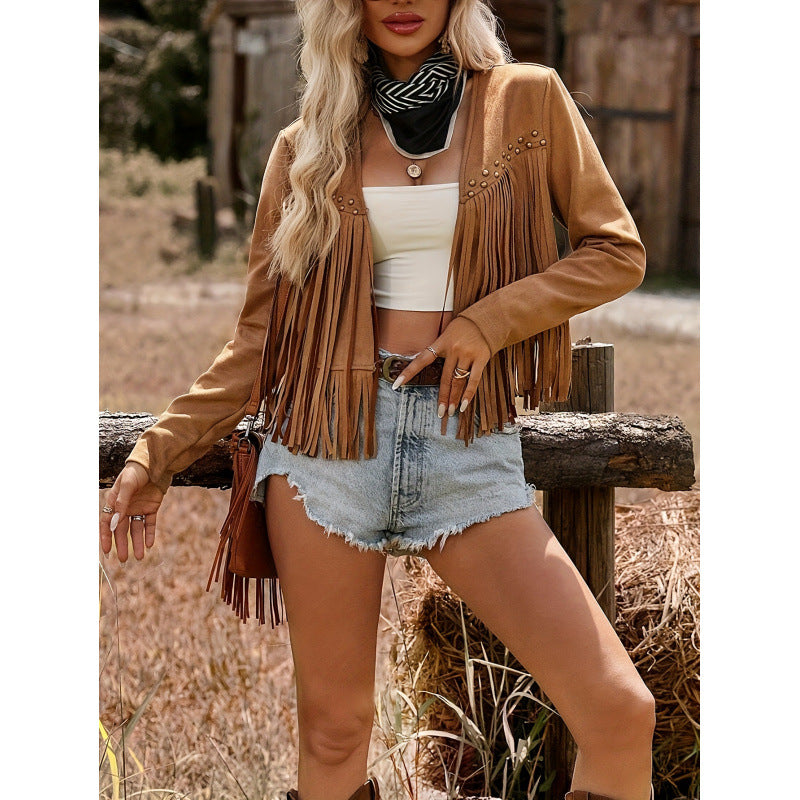 Fashionable Retro Ethnic Style Fringed Trench Coat
