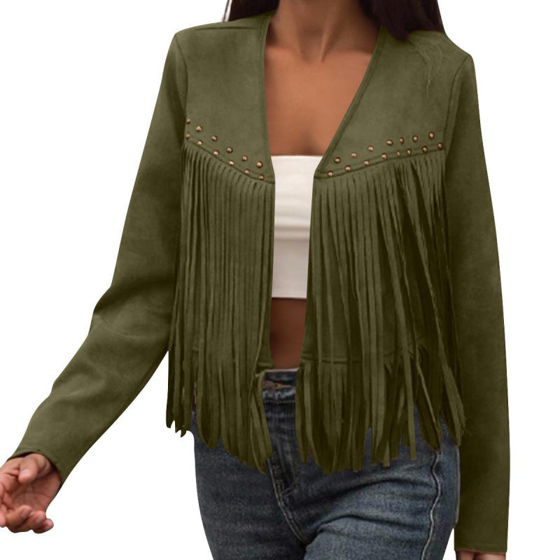 Fashionable Retro Ethnic Style Fringed Trench Coat