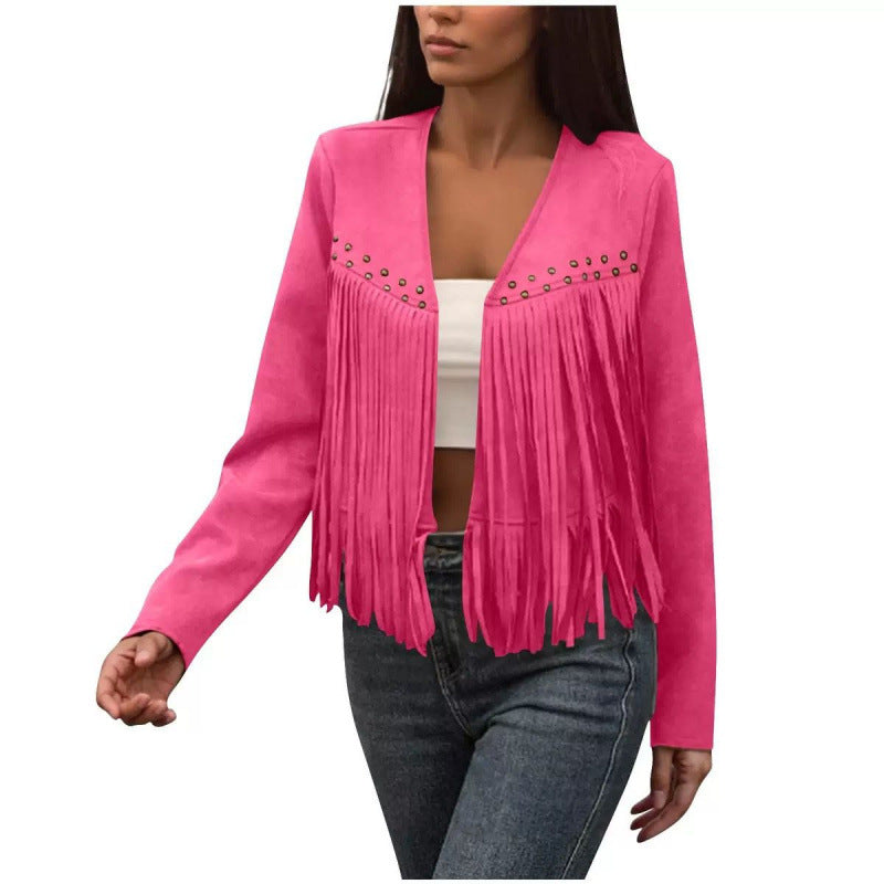 Fashionable Retro Ethnic Style Fringed Trench Coat