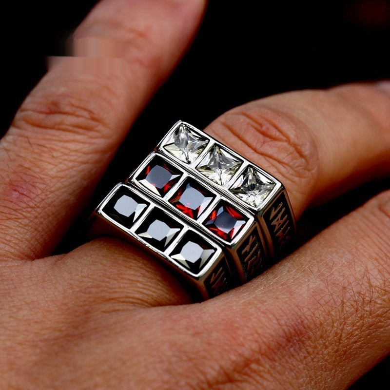 Stainless Steel Viking Rune Gemstone Ring for Pilates