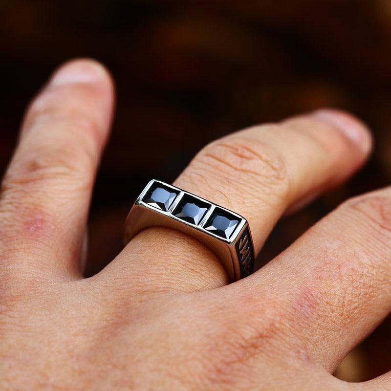Stainless Steel Viking Rune Gemstone Ring for Pilates