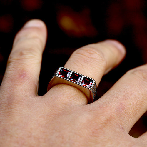 Stainless Steel Viking Rune Gemstone Ring for Pilates