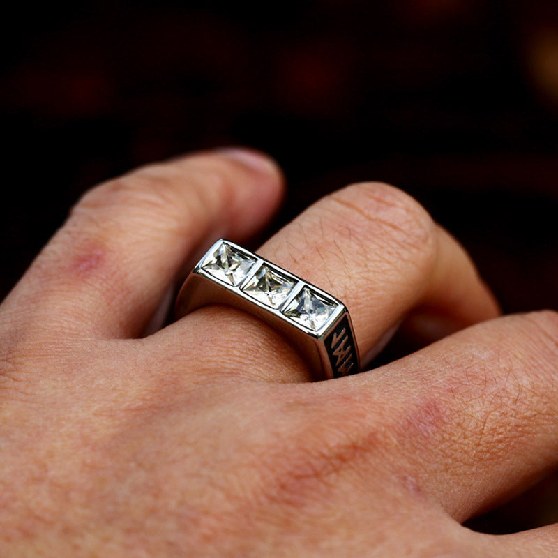 Stainless Steel Viking Rune Gemstone Ring for Pilates