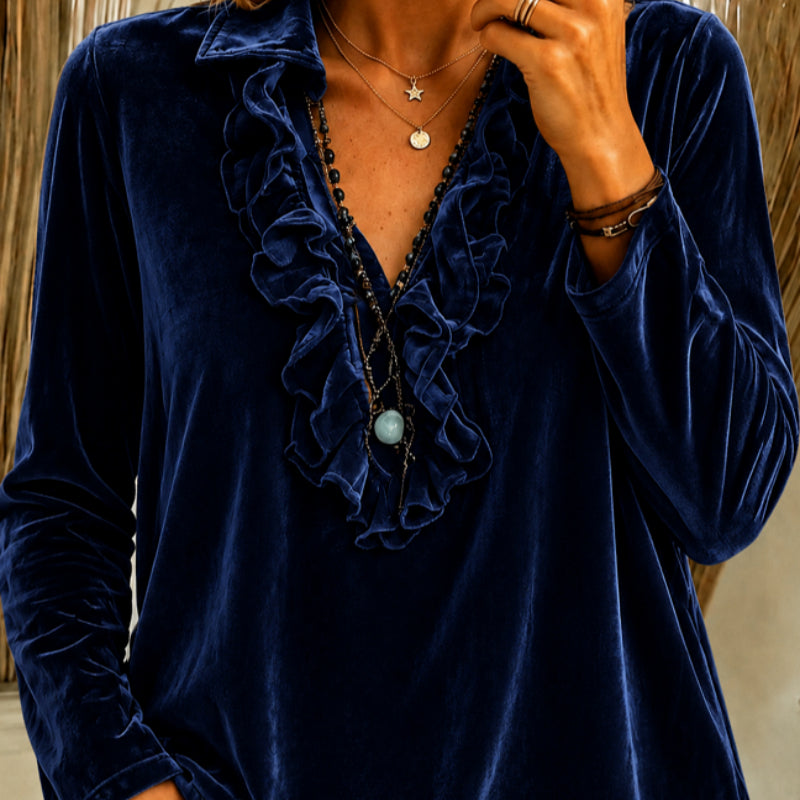 Velvet V-neck Ruffled Top for Old Money Style