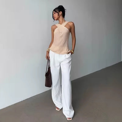 Sleeveless Pullover Cross-neck Vest Knitted Tank Top