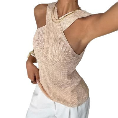 Sleeveless Pullover Cross-neck Vest Knitted Tank Top
