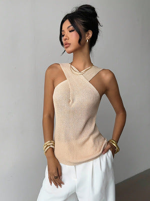 Sleeveless Pullover Cross-neck Vest Knitted Tank Top