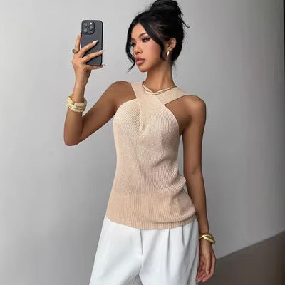 Sleeveless Pullover Cross-neck Vest Knitted Tank Top