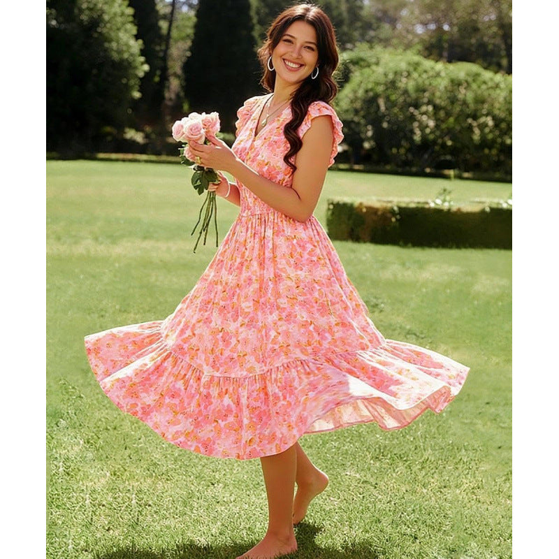 Womens Bohemian-style Floral Casual Maxi Dress