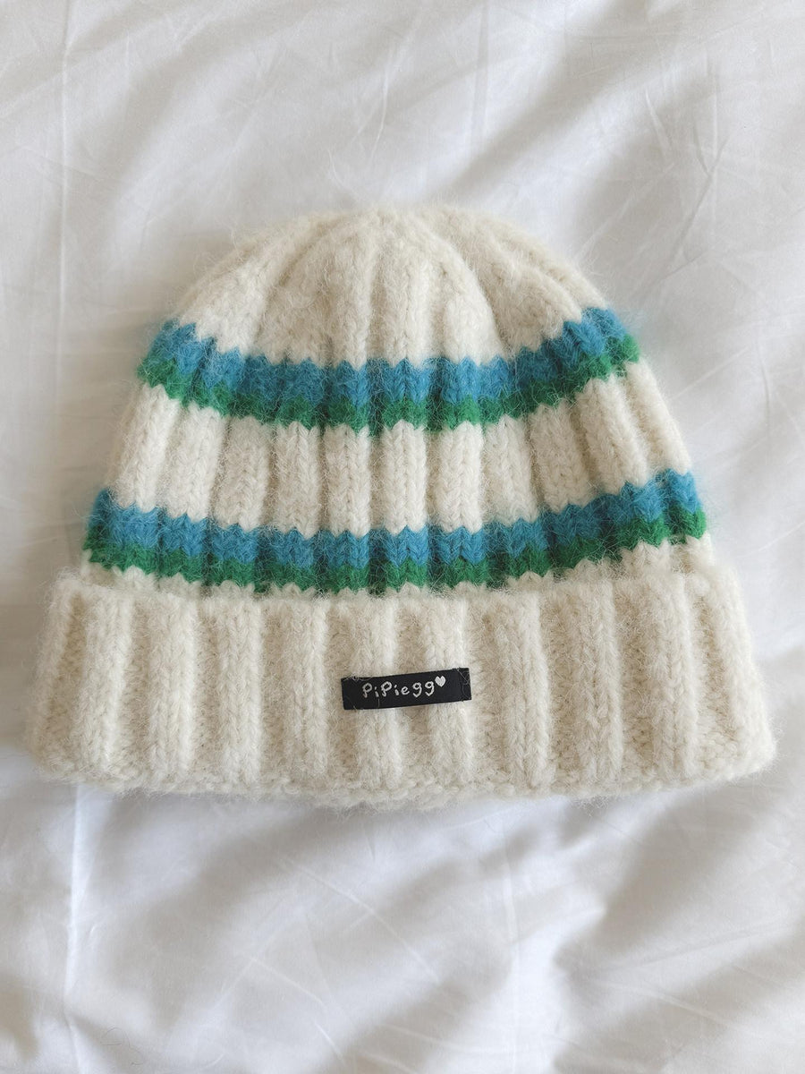 Contrast-color Striped Knit Beanie for Women - Trendy Knit Set