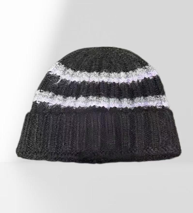 Contrast-color Striped Knit Beanie for Women - Trendy Knit Set
