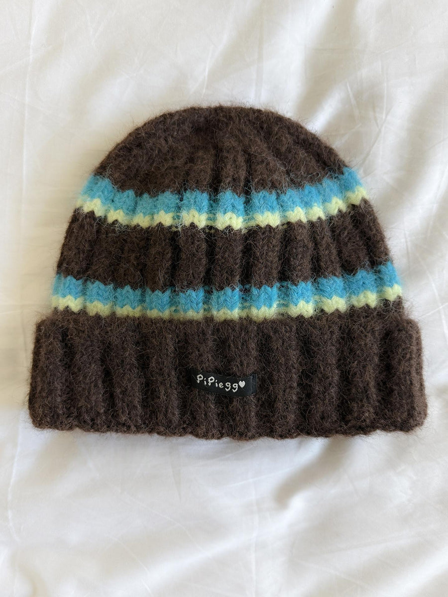 Contrast-color Striped Knit Beanie for Women - Trendy Knit Set