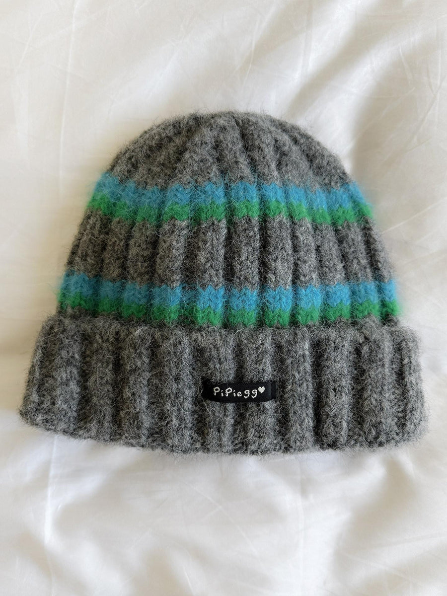 Contrast-color Striped Knit Beanie for Women - Trendy Knit Set