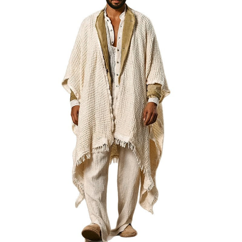 Cloak With Tassel Trim Cape-style Trench Coat
