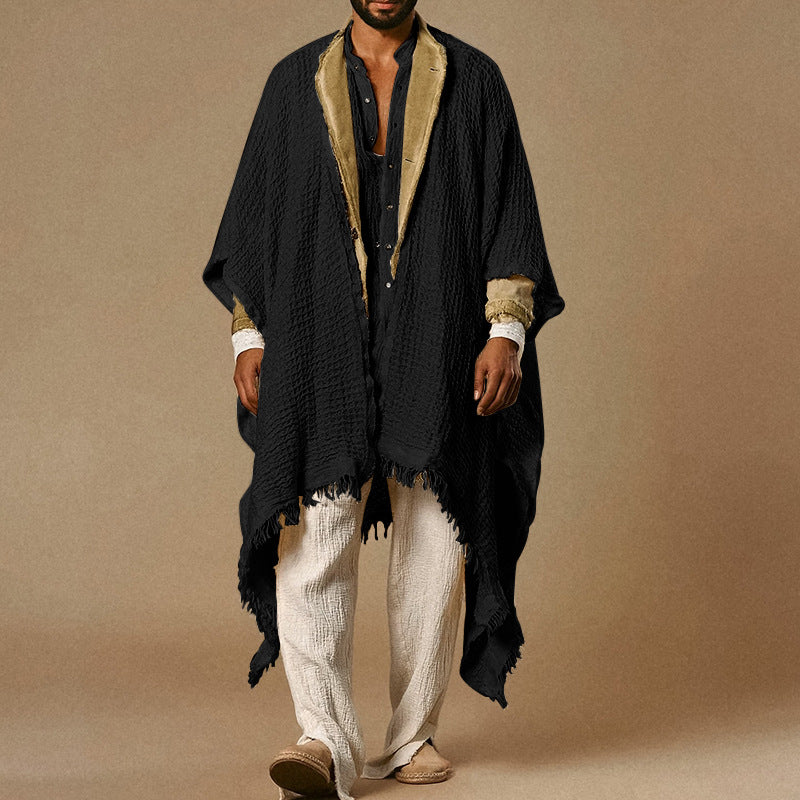 Cloak With Tassel Trim Cape-style Trench Coat