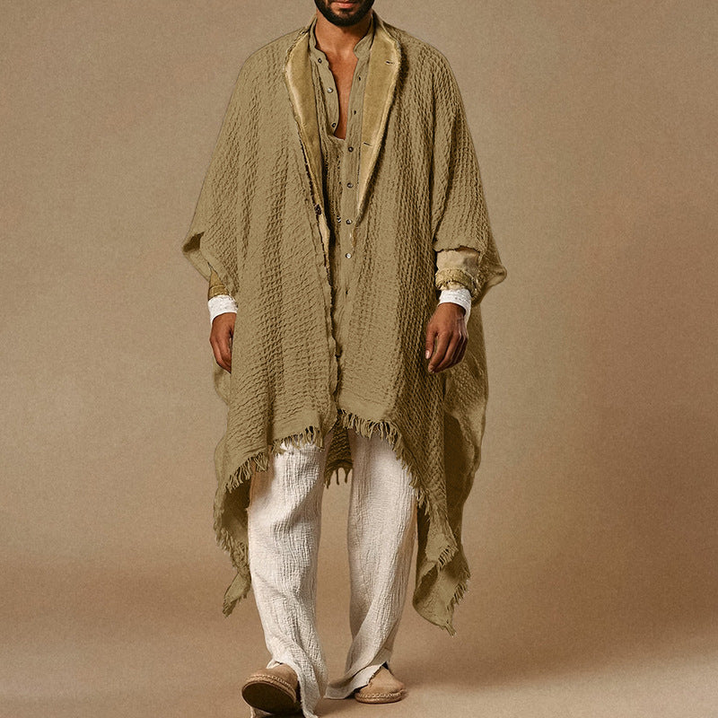 Cloak With Tassel Trim Cape-style Trench Coat