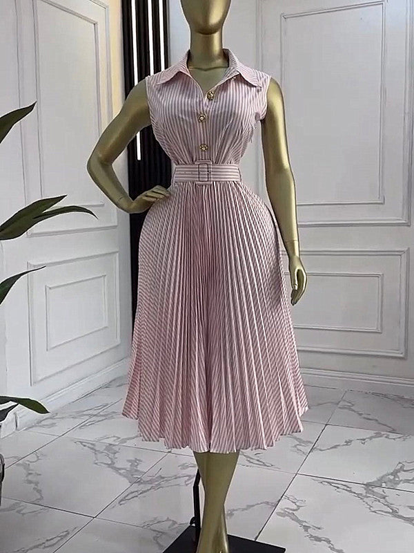 Womens Waist-cinching Elegant Midi Pleated Skirt